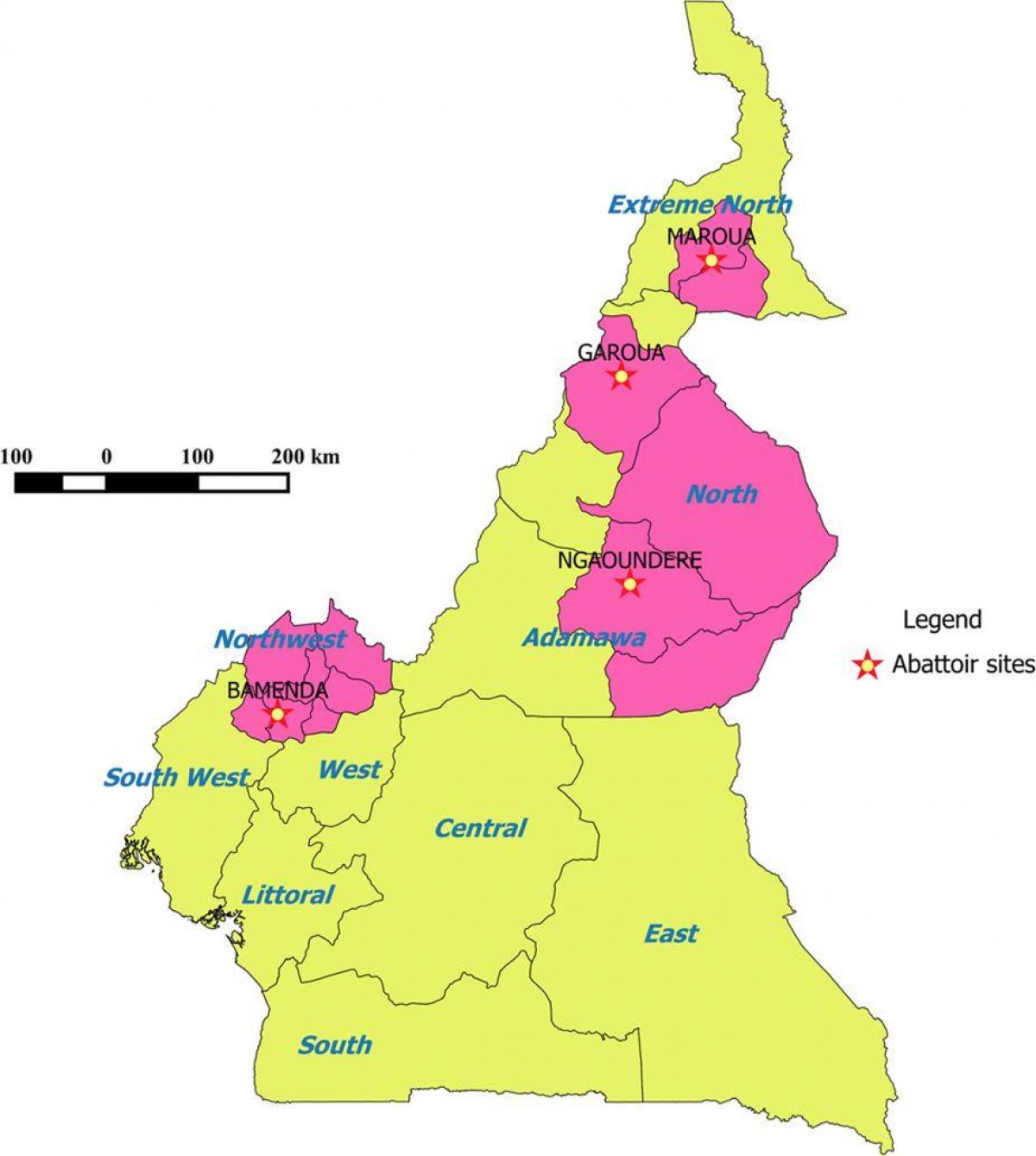 Kamerun mit Regionen anzeigen